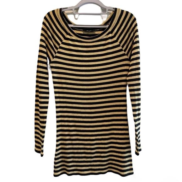 Express Stretch Bodycon Long Sleeve Scoop Neck Knit Tunic‎ Black & Gold Medium - Picture 1 of 8